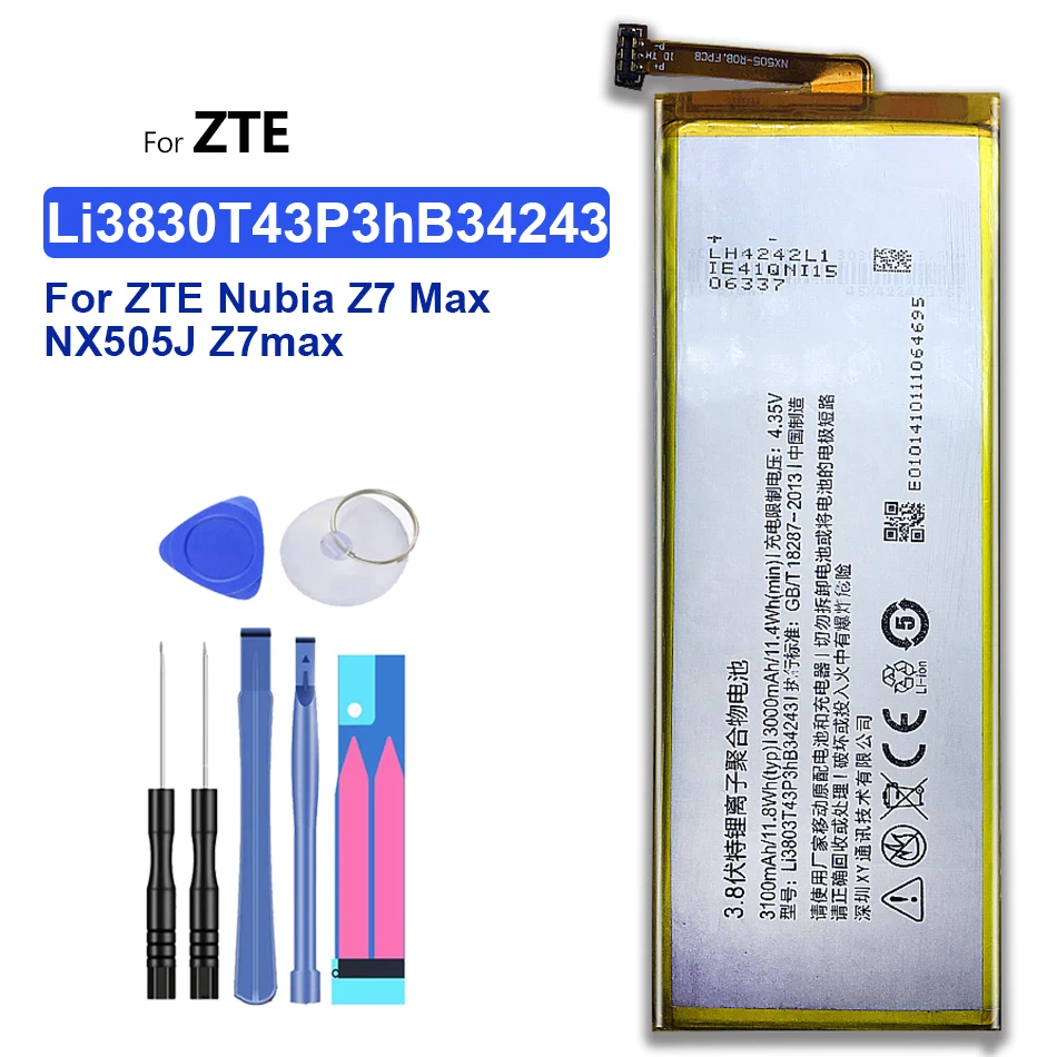 

For ZTE Nubia Z7 Max NX505J Z7max 3100mAh Rechargeable Lithium Polymer Battery Li3830T43P3hB34243 For ZTE Nubia Z7 Max NX505J Z7