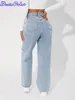 Denimcolab High Waist Straight Pant Fashion Hole In Knee Jeans Woman Loose Boyfriend Jeans Lady Streetwear Cut Out Denim Trouser 2