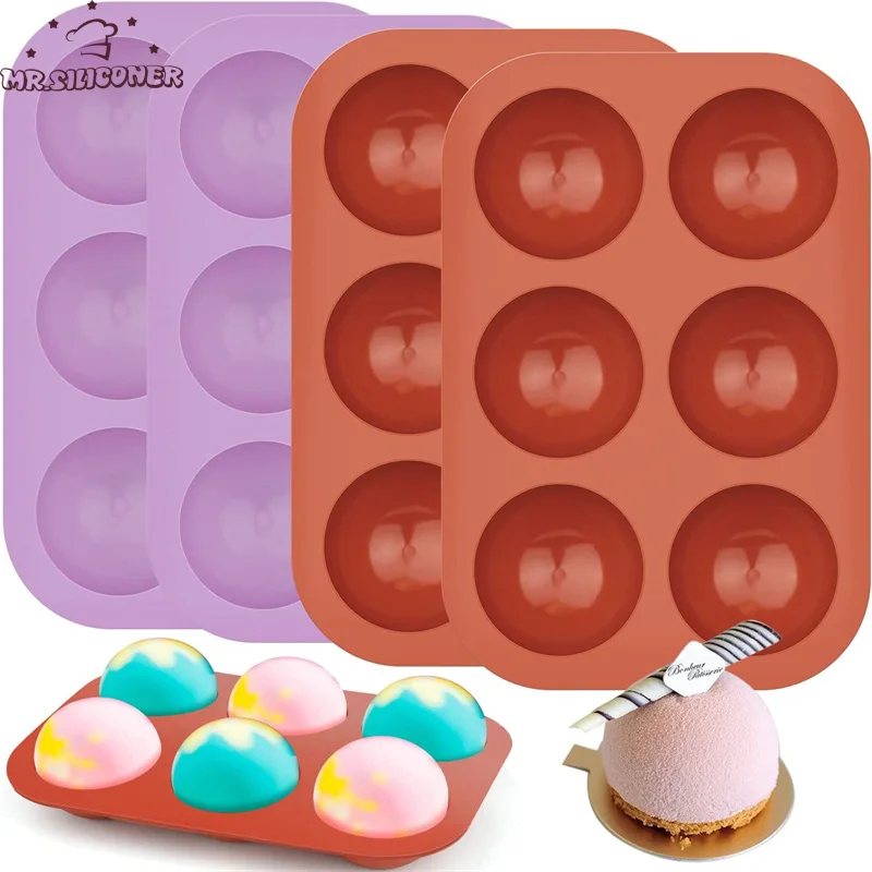 

4-pack 6-hole Hemispherical Silicone Molds Baking Molds For Making Chocolate Cake Jelly Dome Mousse Silicone Bake Mould