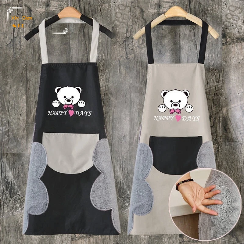 

Hand Towel Apron Waterproof Stain Home Kitchen Cooking Waist Korean Creative Cute Bear Hanging Neck Towel Apron Oversleeve