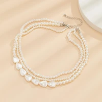 multi layer big white imitation pearl beads choker clavicle chain necklace for women statement wedding jewelry collar