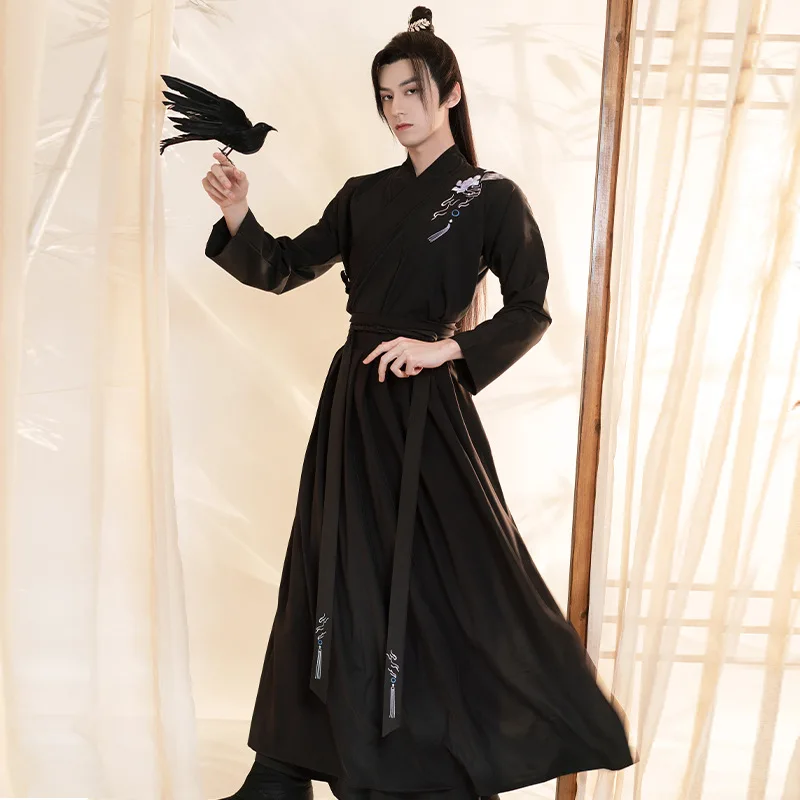 

Chinese Style Hanfu Robe Men Ancient Costume Knight Scholar Teenager Suits Japanese Samurai Swordsman Stage Cosplay Clothing