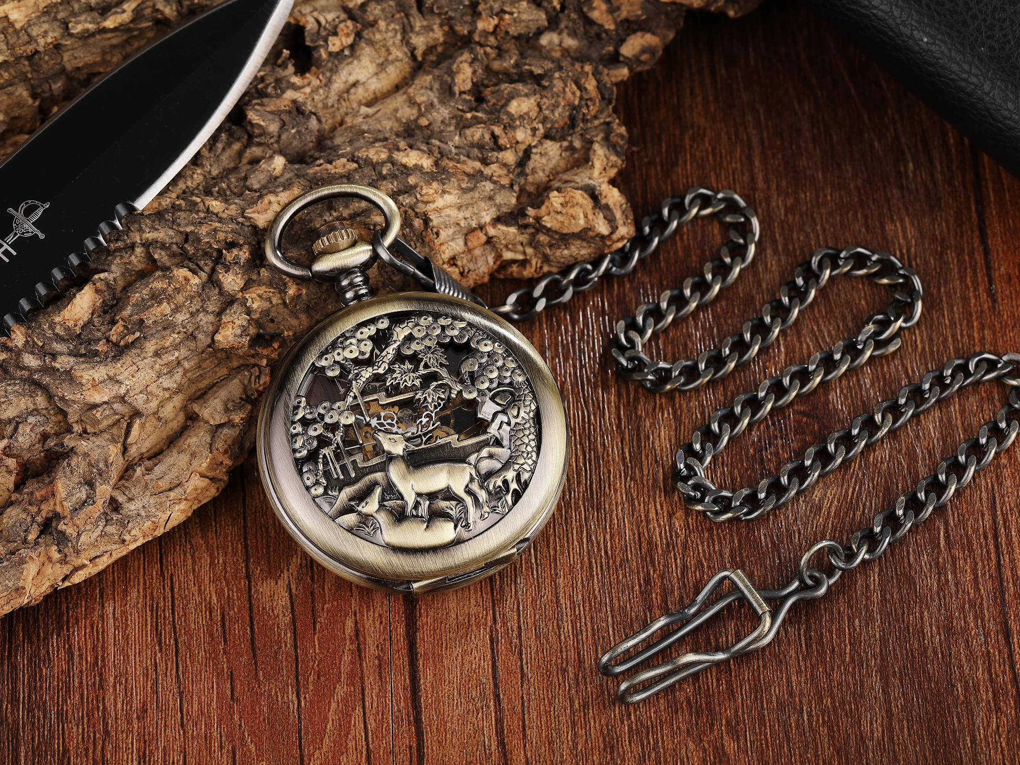 Vintage Retro Pocket Watch Antique Steampunk Roman Numerals Automatic Mechanical Men Watches Necklace Clock Chain Reloj Hombre
