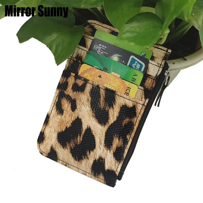 New Ladies Card Holder Bag Fashion Leopard Pattern Zipper Coin Purse Multiple Card Small and Exquisite PU Leather Card Sleeve