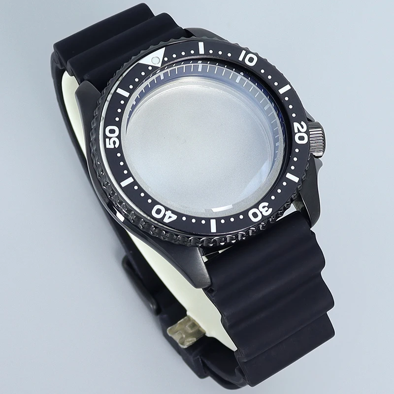 Черный корпус часов 42 5 мм резиновый браслет с сапфиром подходит для Seiko nh35 nh36