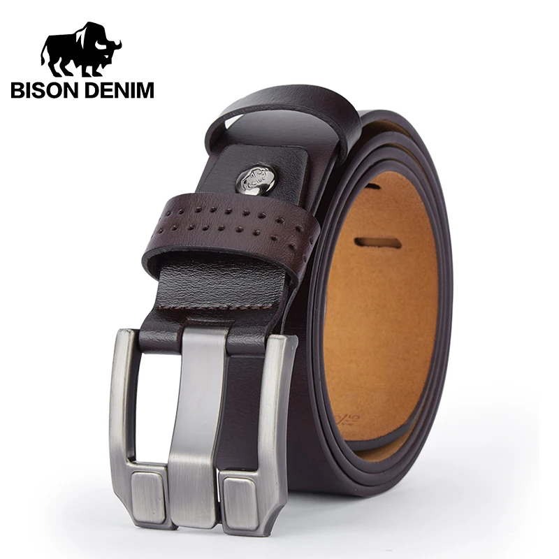 BISON DENIM Men Belt High Quality Genuine Leather Vintage Pin Buckle Belts Luxury Waist Strap For Male Jeans Pants Free Shipping