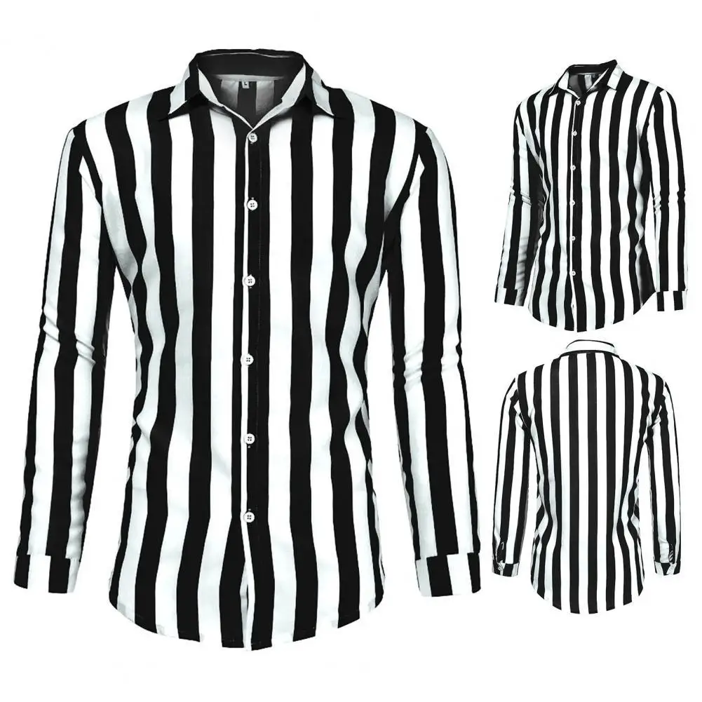 

Men Top Thin Comfortable Sweat Absorbing Striped Print Thin Men Shirt Men Shirt Streetwear