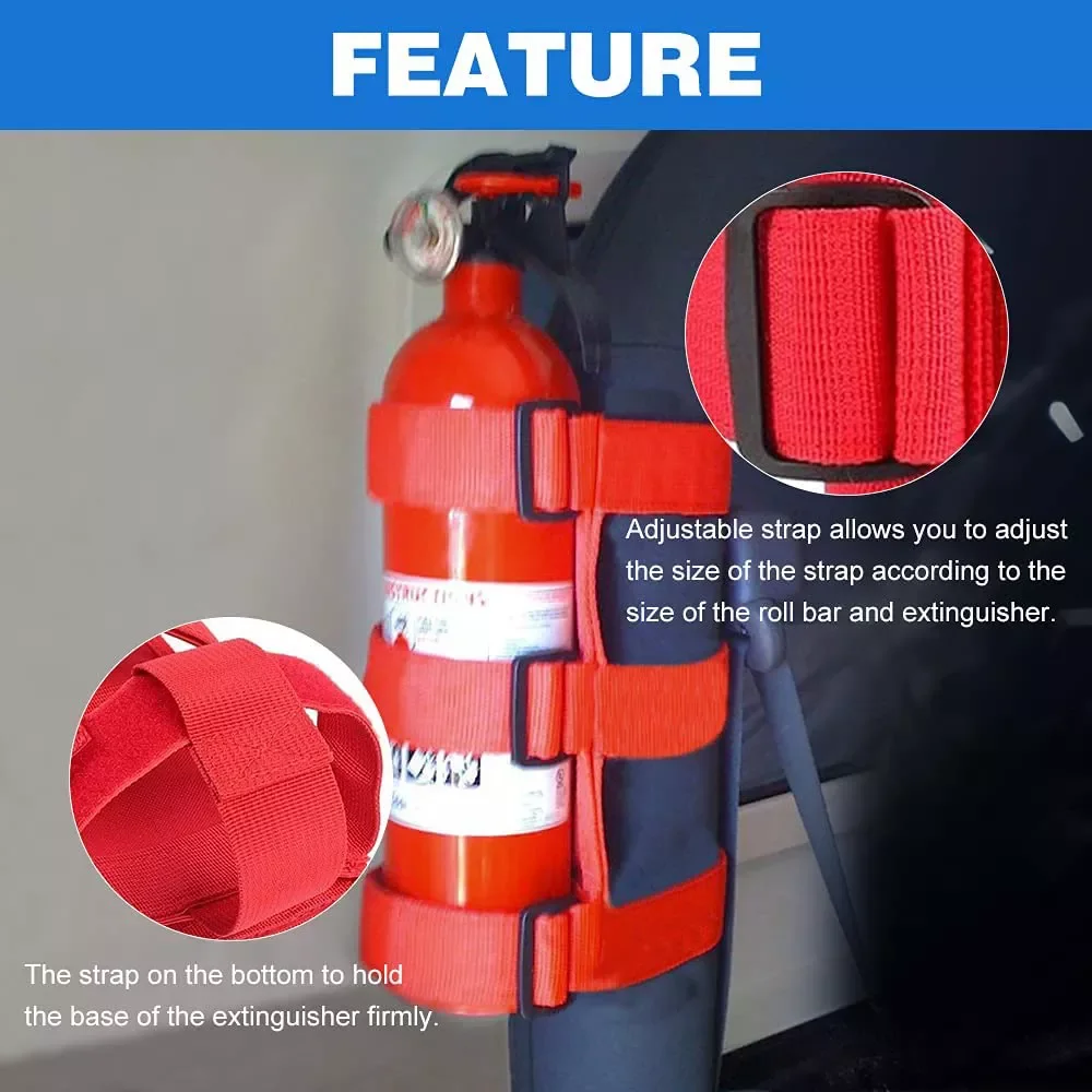 

Fire Extinguisher Strap Holder Adjustable Extinguisher Mount Bracket Roll Bar Compatible for Jeep Wrangler JK JKU JL TJ CJ