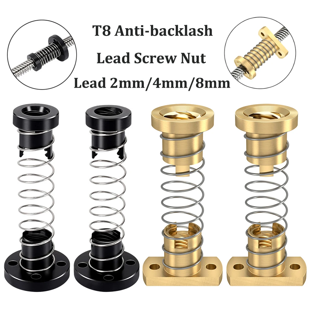 2 Sets T8 Anti-backlash Lead Screw Nut Brass POM Lead 2mm 4mm 8mm For Ender 3 CR10 3D Printer Parts T8 Anti Backlash Spring Nuts