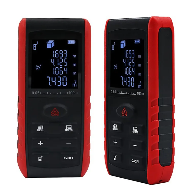 

Laser Distance Measure Electric Angle Sensor, Backlit LCD Laser Measure with High Accuracy Multi-Measurement Modes E100