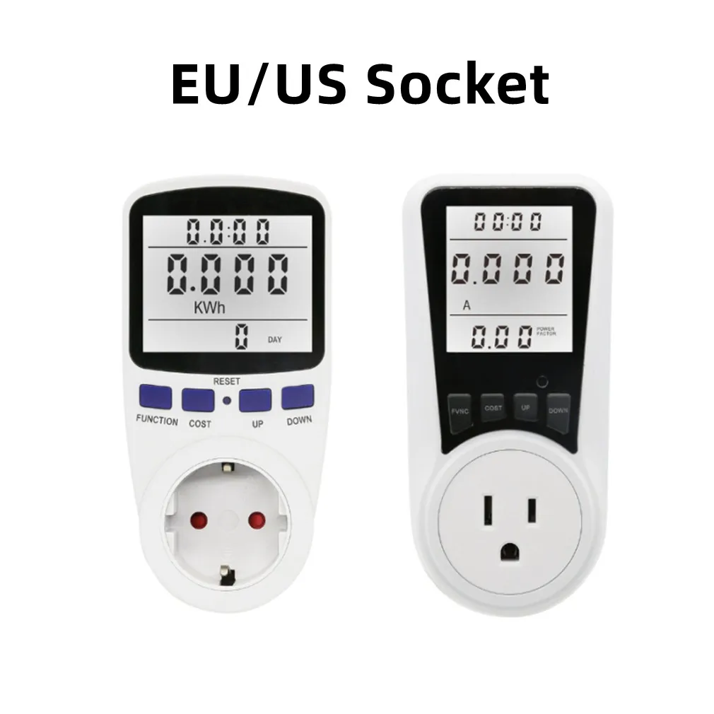 

Hot EU/US Voltage Wattmeter Digital LCD Power Meter Consumption Watt Energy KWh Sockets Meter Measuring Outlet Power Analyzer