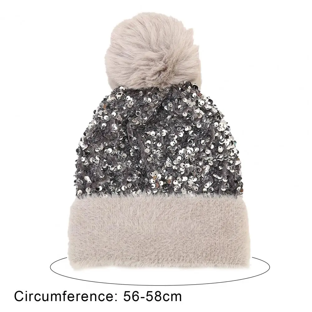 

Attractive Knitted Beanie Thick Knitted Bonnet Solid Color Sequins Hat