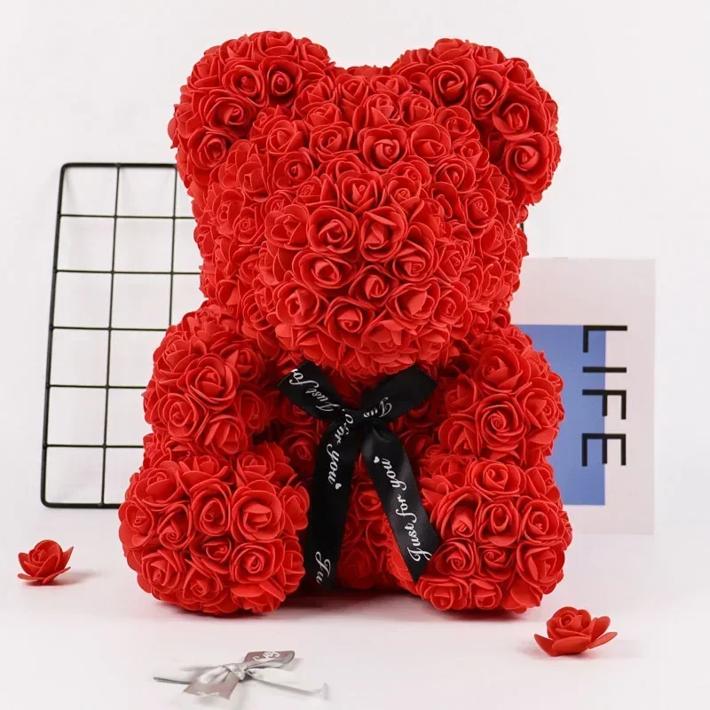 

20cm Rose Bear 2024 Valentine's Day Gift Simulation Flower PE Foam Rose Bear Girls Happy Birthday Party Decor Wedding Supplies