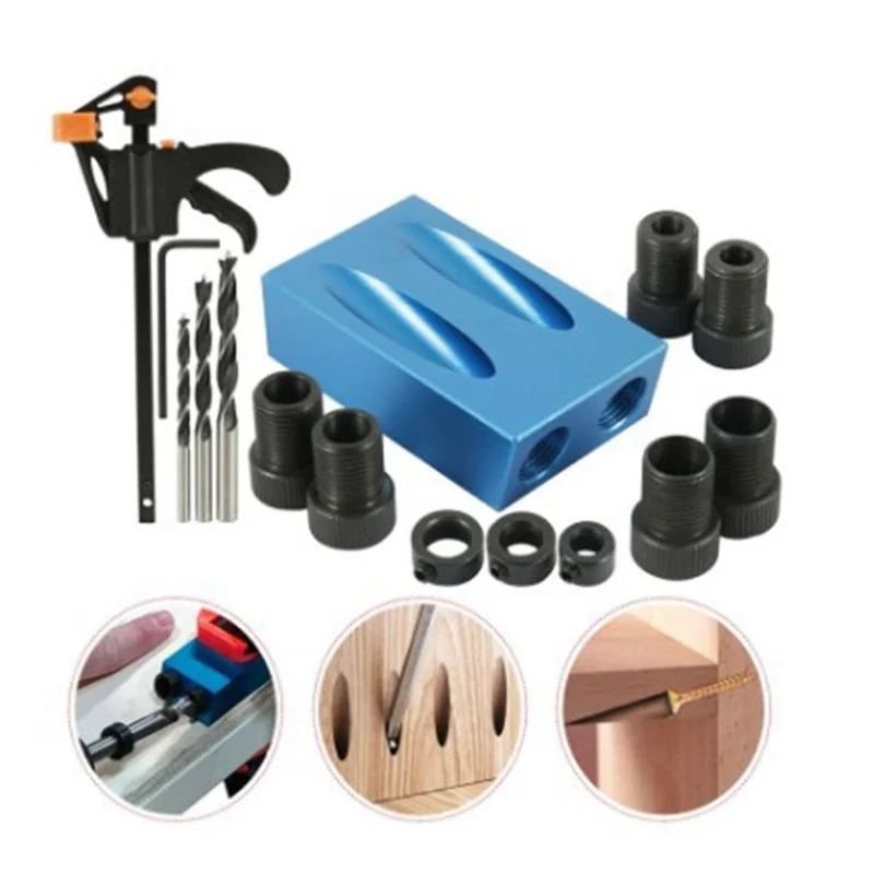 

15 Degree Oblique Hole Locator Angle Drilling Woodworking Oblique Hole Locator Drill Bits Pocket Hole Jig Kit DIY Carpentry Tool