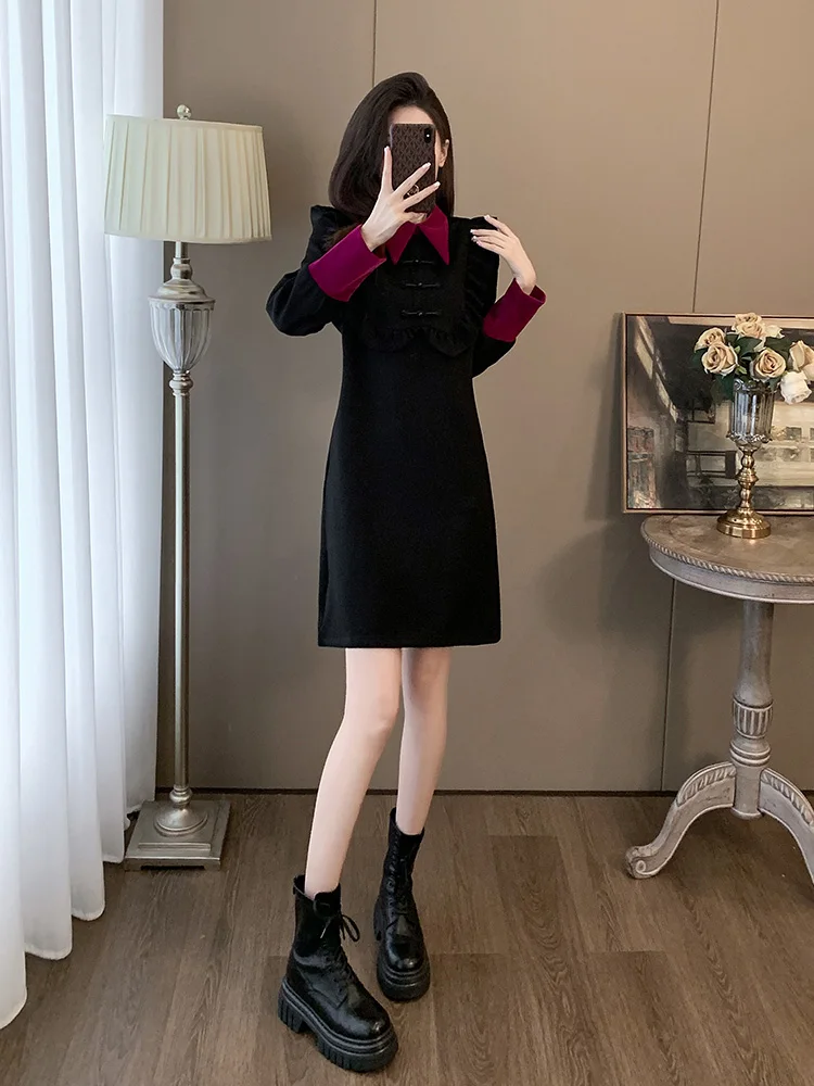 La Chabell новое китайское черное платье в национальном стиле женское осенне-зимнее