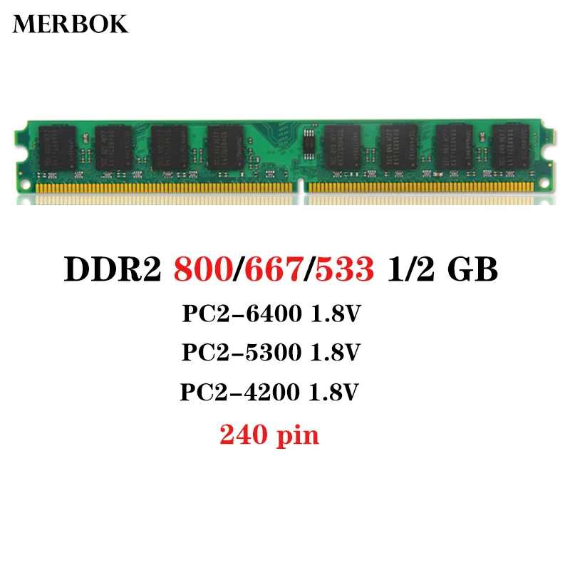 Memoria PC2-6400 DDR2 800MHz / PC2-5300 667 533 MHz 2GB CL4 1.8V 240-PIN PC-4200 Non-ECC For Desktop PC Computer DIMM Memory RAM