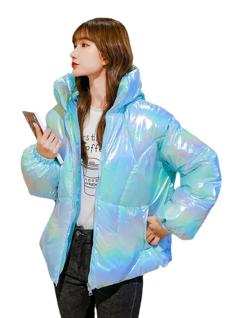 Women's Korean Version Winter Stand-up Collar Padded Jacket Dazzling Bright Cotton Short Section Student All-Match Loose Jacket