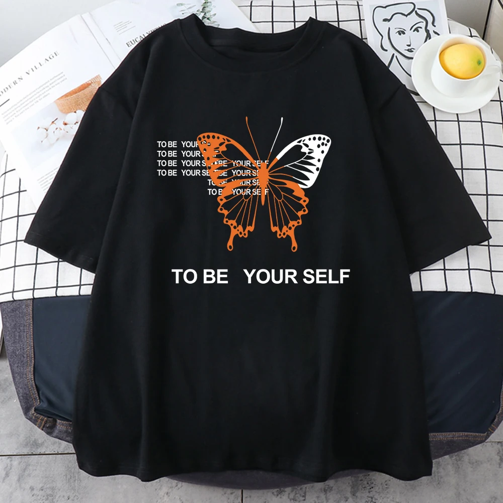 

Мужские хлопковые топы с принтом бабочки To Be Yourself, уличная винтажная дышащая одежда в стиле хип-хоп с коротким рукавом, Мужская футболка