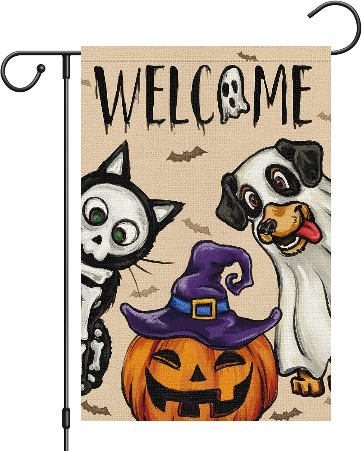 Heyfibro Welcome Halloween Dog Garden Flag Pumpkin Flags 12 x 18 Inch Vertical Double Sided Burlap Bat Ya