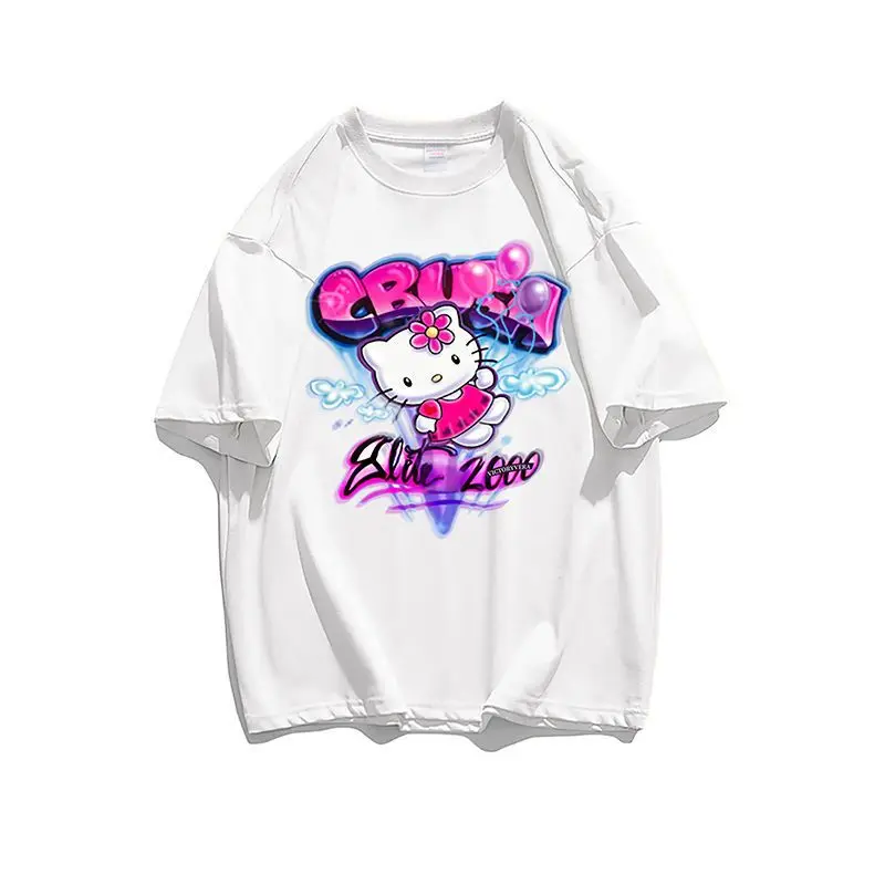 

Sanrio Hello Kitty Short-sleeved T-shirt Personality Trend Pure Cotton 2022 New Summer Loose Women's Top Women Clothes Y2k
