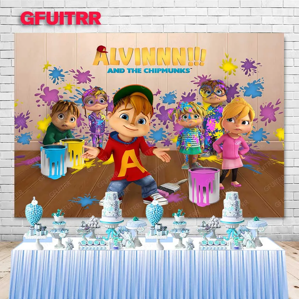 

GFUITRR Alvin and Chipmunks Simon Theodore Photography Backdrop Paint Splash Point Photo Background Stage Vinyl Photo Booth Prop