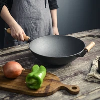 chinese cast iron wok traditional non stick stove cooking gas wok multifunction pan frying ollas de cocina handmade cookware
