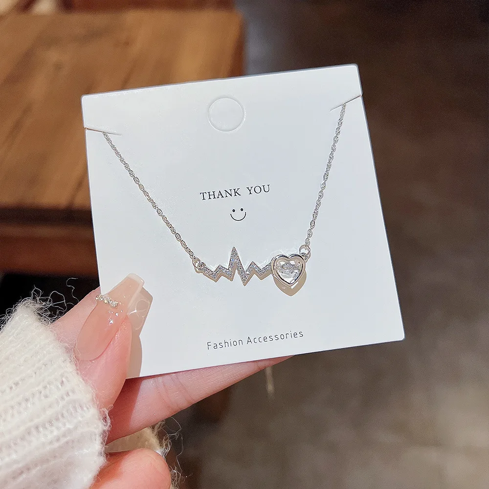 

3D Lucky Little Zircon ECG Heartbeat Love Heart Mother's Day Gift Pendant Necklace Woman Girl Wedding Blessing Jewelry