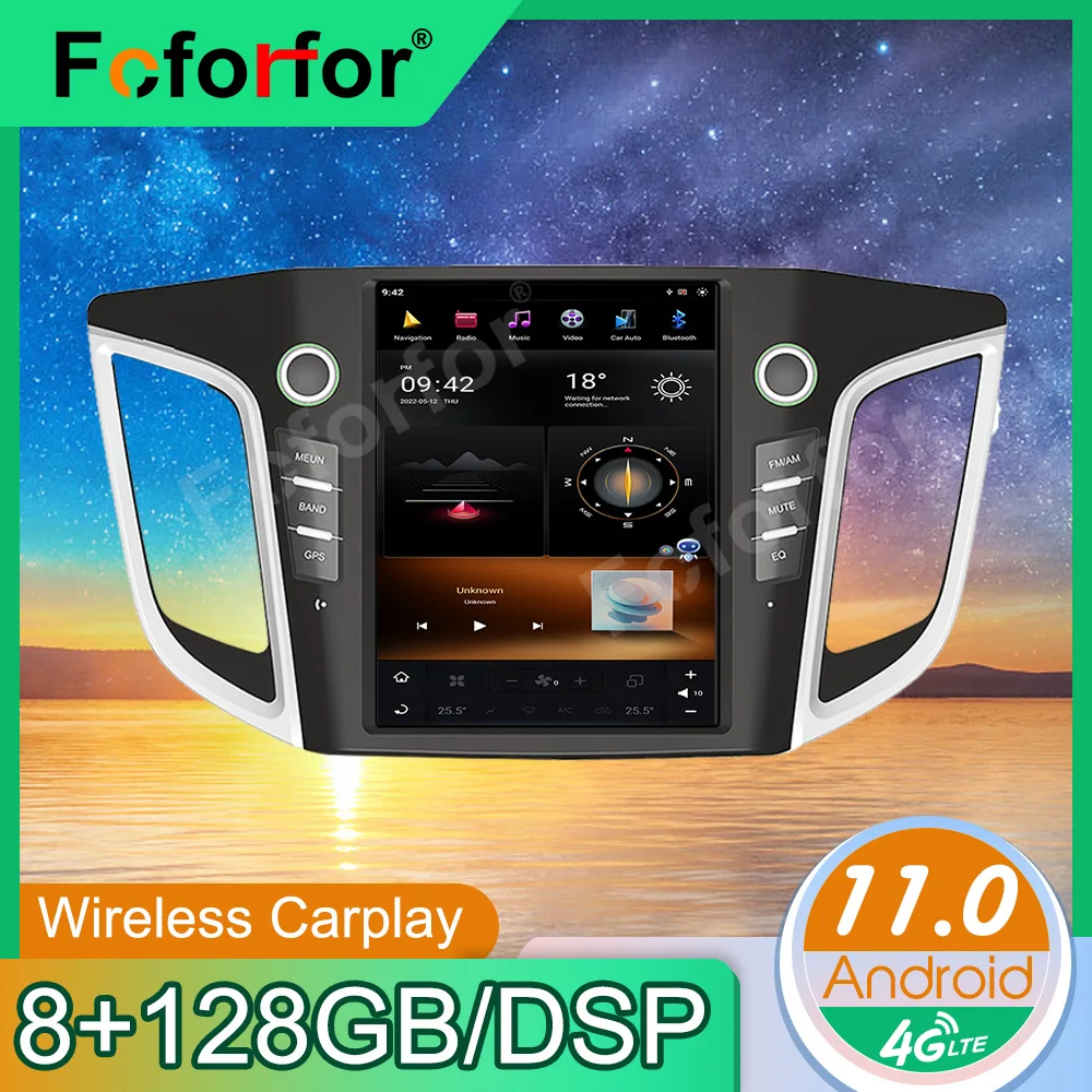 

Carplay DSP для Hyundai IX25 2014-2018 автомобильное радио 8 + 128G Android11.0 мультимедийный плеер GPS-навигация Тесла Стиль Автомобильное головное устройство