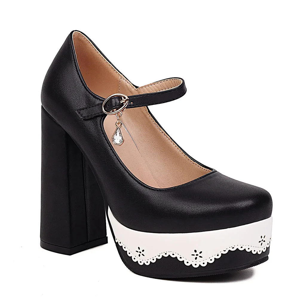 

Gnazhee Big Size 46 Block High Heeled Fashion Sweet Lolita Mary Janes Cute Lovely Pumps Women's Shoes