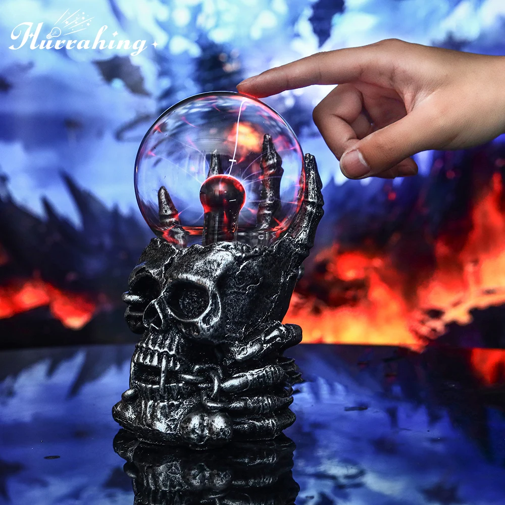 

Chain Skull Crystal Plasma Light 4 Inch Glass Ball Touch Sensing Science Enlightenment Cool Interior Table Decoration Ornament