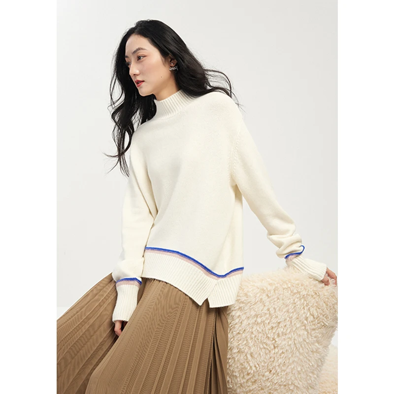 

High Quality Half High Collar Wool Sweater Women Korean Fashion Casual LOOSE Autumn/Winter Fashion Tops 2022 Women