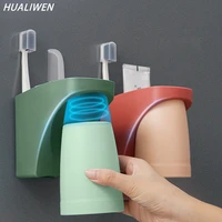 wall mount magnetic gargle toothbrush cup holder anti dust draining mug cup family set toothbrushing cup bathroom supplies