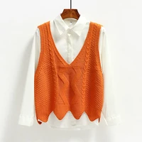 women sweater vest spring 2022 autumn short loose knitted sweater sleeveless ladies v neck pullover tops female outerwear o1