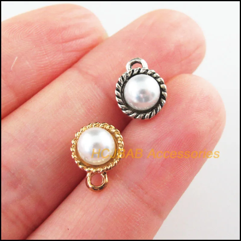 

20Pcs Gold Color Tibetan Silver Plated Round White Acrylic Beads Charms Pendants 8.5x11mm