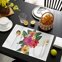 cotton linen placemats set puerto rican hibiscus washable and durable table mats for dining table decor