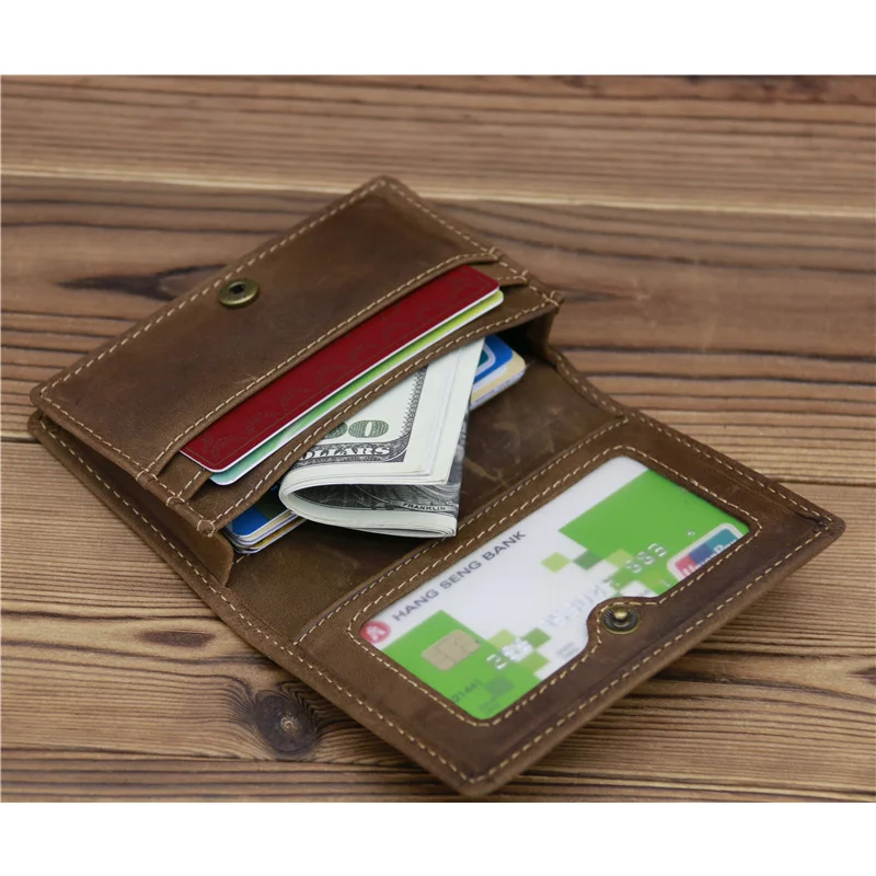 Top Layer Cowhide Crazy Horse Large Capacity Button Card Retro