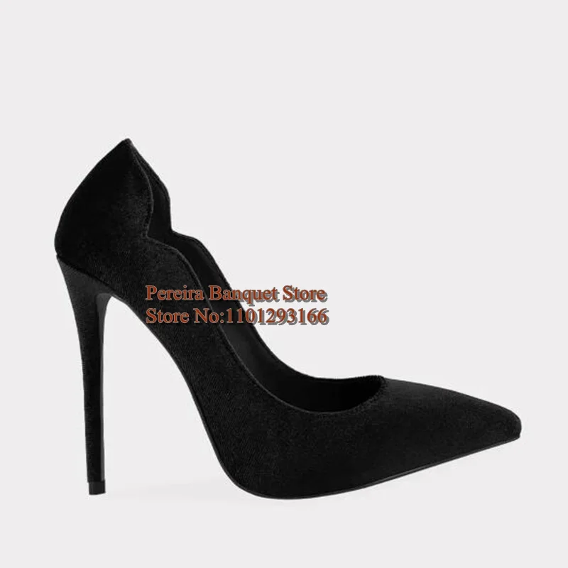 Женские бархатные туфли-лодочки на высоком каблуке-шпильке однотонные черные
