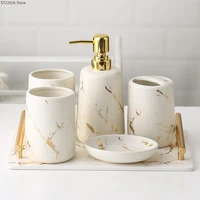 ceramic toiletries bathroom set marble porcelain cup toothbrush holder soap dispenser tray bathroom decoration accessories