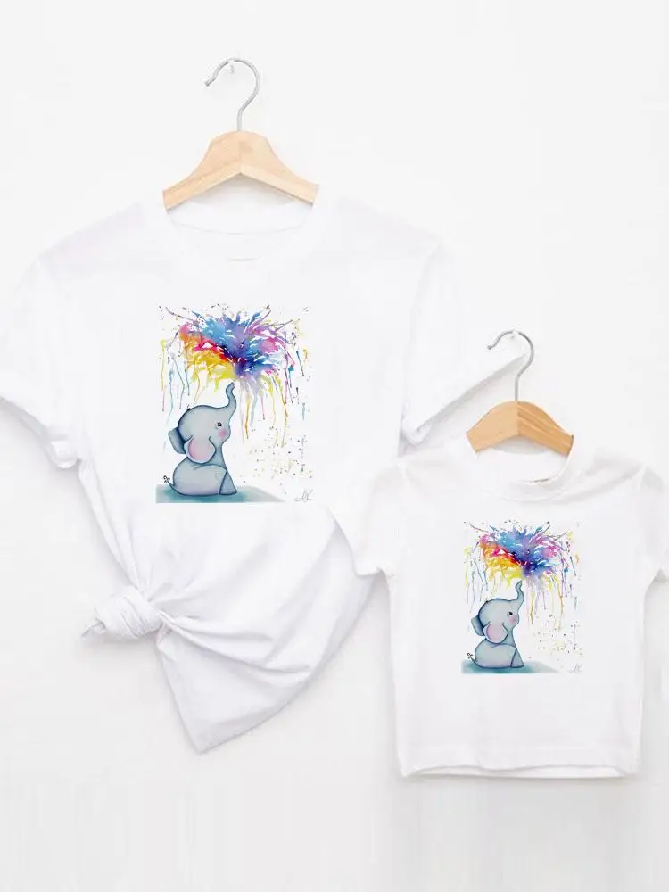 

Elephant New 90s Cute Tee Family Matching Outfits Women Casual Kid Child Summer Mom Mama Mother Tshirt T-shirt Clothes Clothing