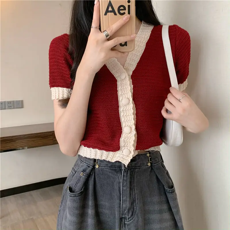 Кардиган с v-образным вырезом женский яркий цвет милый трикотаж для девочек