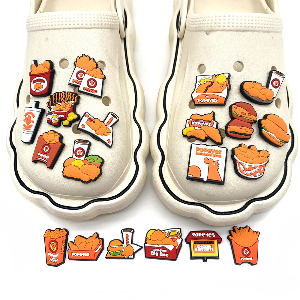 

Cute Jibz 1-20Pcs Cartoon French Fries Burger PVC Croc Shoe Charms Accessories Buckle Fit Clogs Sandals Pins Decorate Kid Gifts