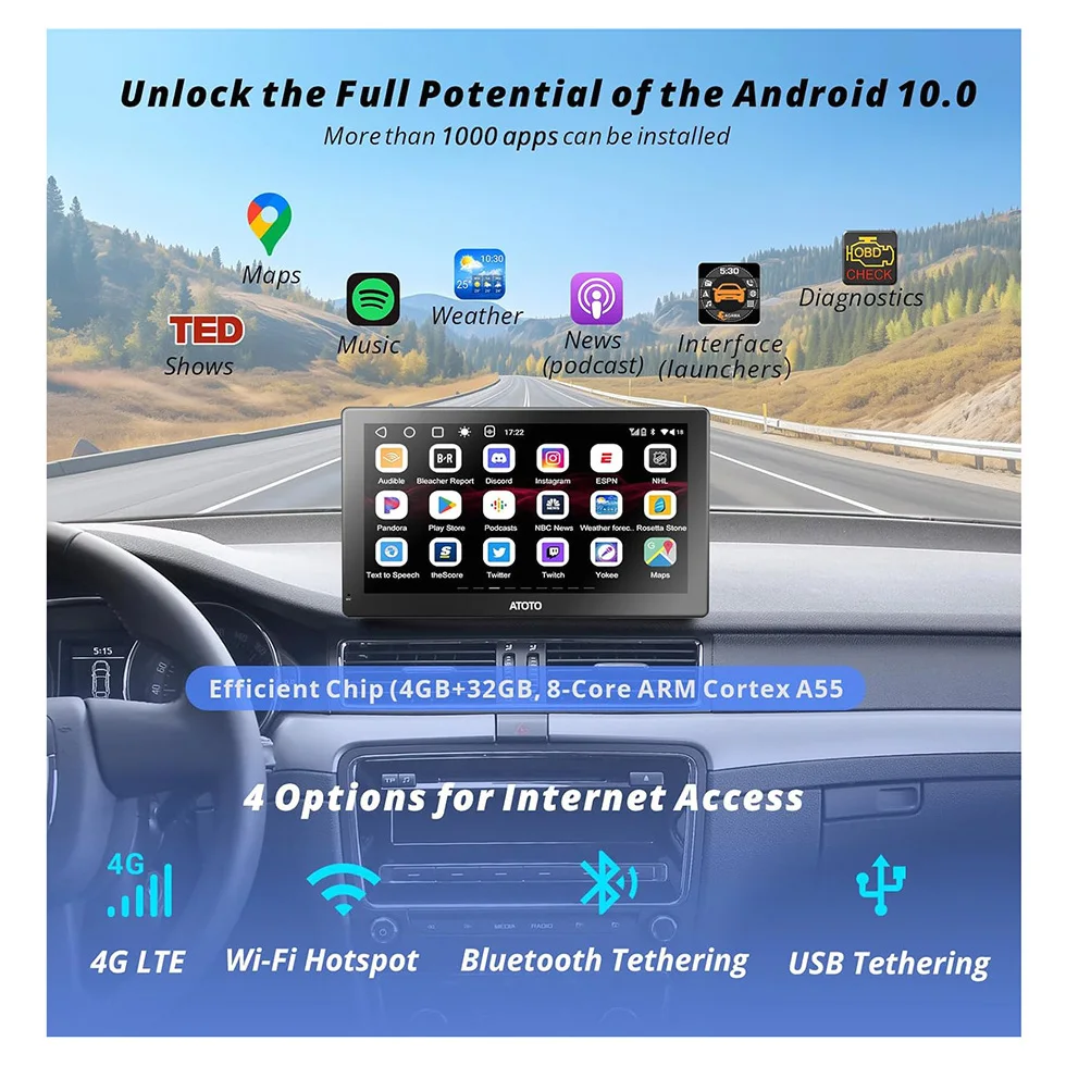 ATOTO Универсальный 9-дюймовый Android автомобильный радиоприемник мультимедийный