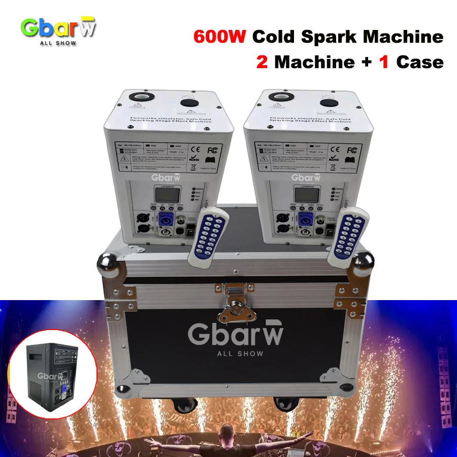 

No Tax 2Pcs Cold Sparks Machine With Fly Case 600W Cold Firework Machine DMX Remote Control Sparking Spark Machine For Wedding