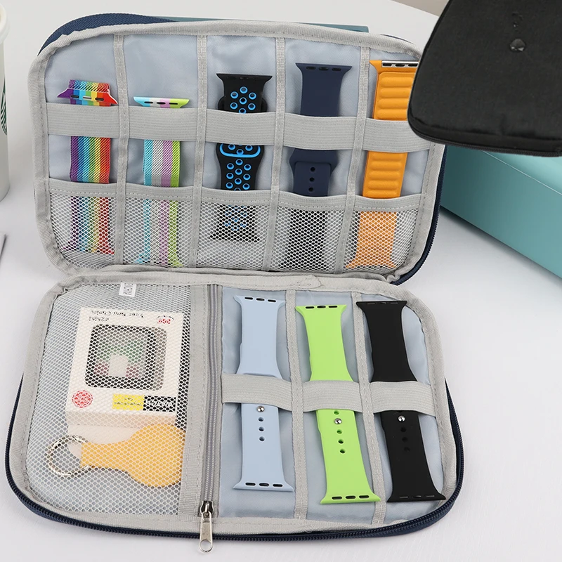 Multifunction Portable Watch Strap Organizer Watch Band Box Storage Bag Watchband Holder Watch Travel Case Pouch Gray Black