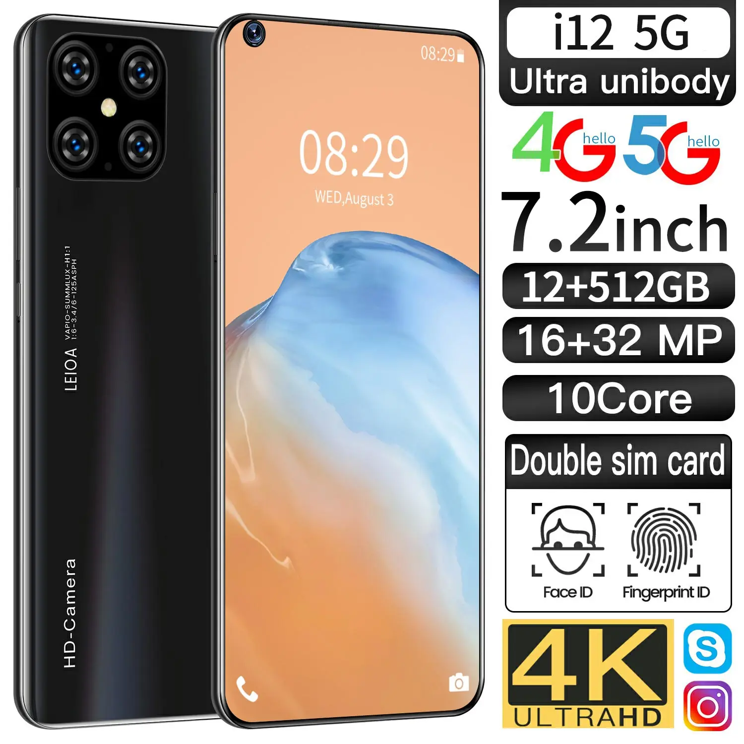 

Global Version i12 5G Smartphone 7.2in Camera 16+32MP 12+512GB Mobile Phone 10Core MTK6899 5000mAh Cellphone Unlock