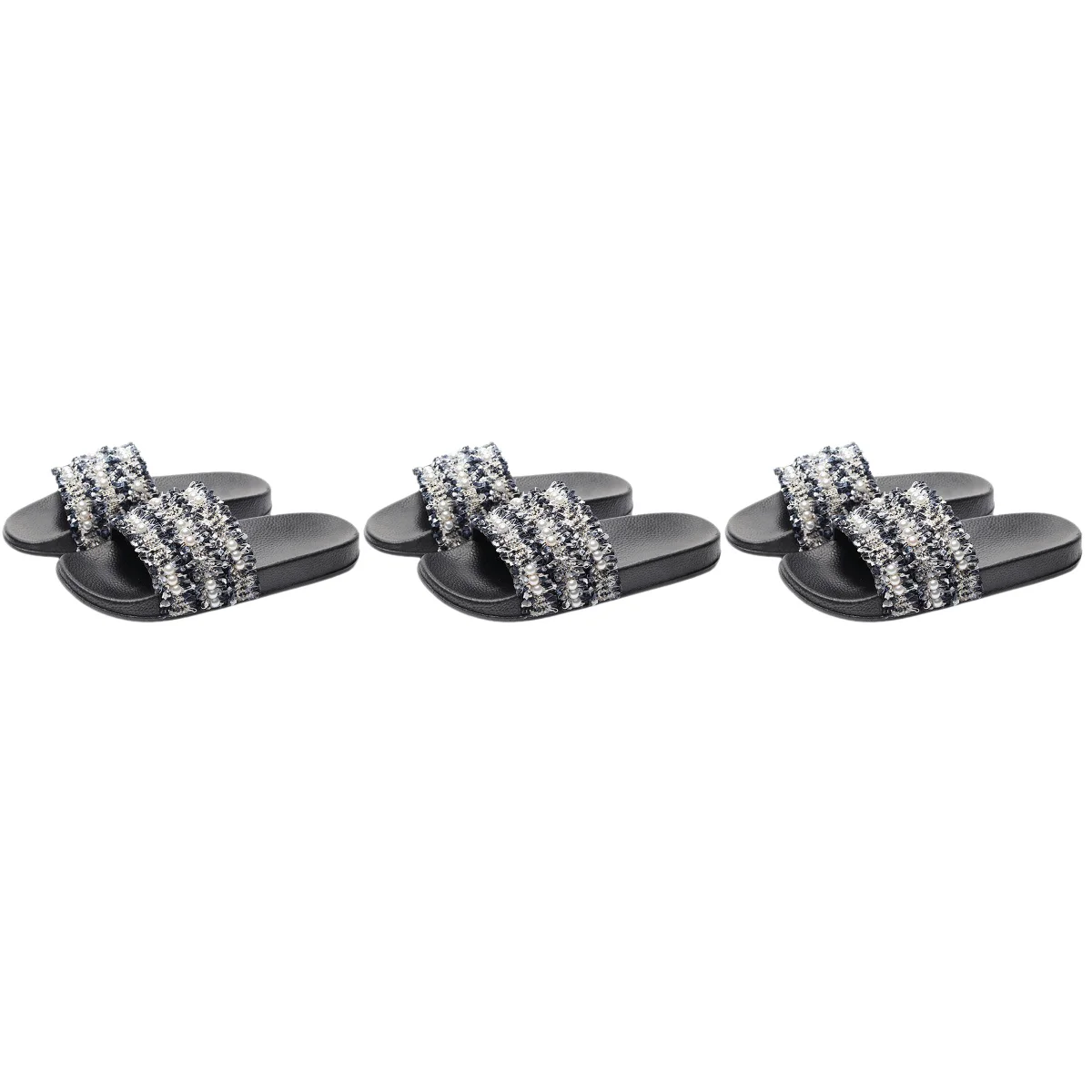 3 Pairs  Women Pearl Sandals Braided Pearl Flat Sandals Summer Flat Sandals Slippers