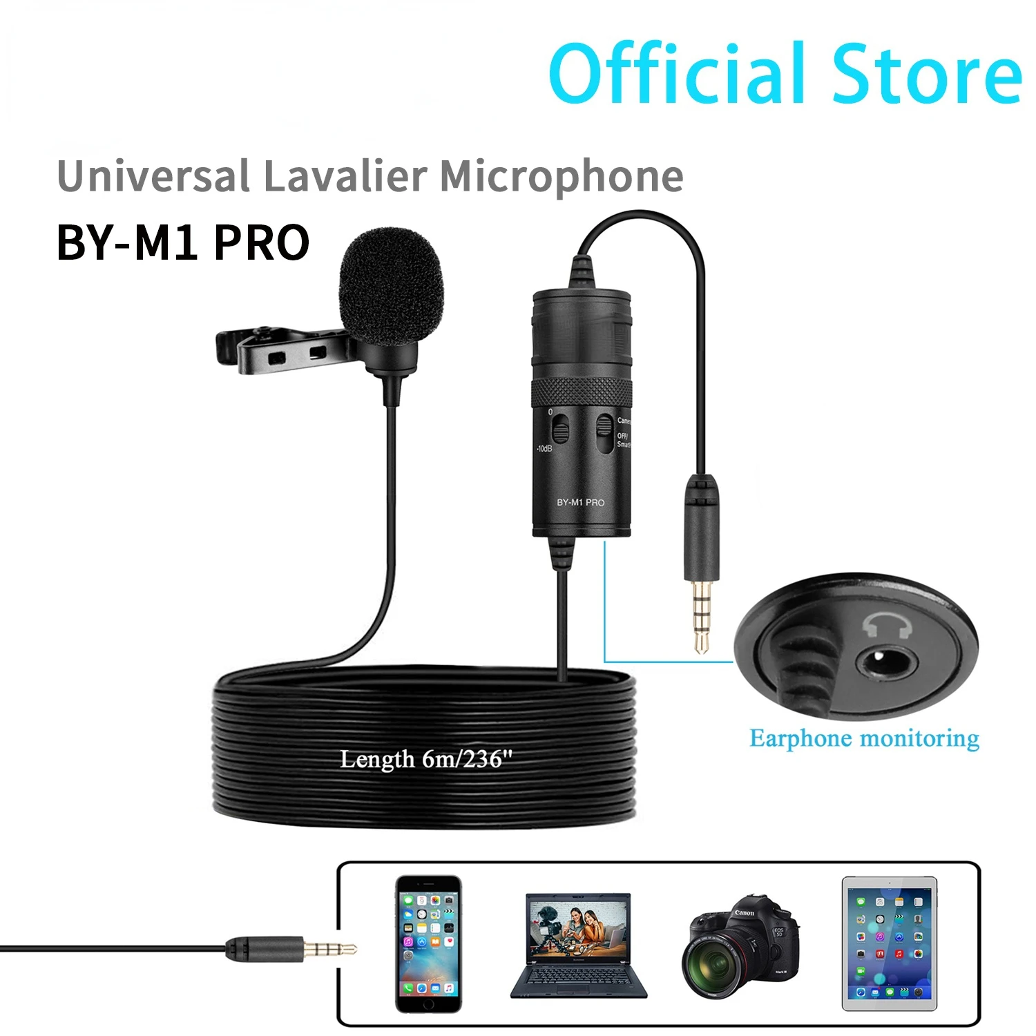 

BY-M1 Pro 6m Профессиональный петличный микрофон конденсатор для ПК телефонный модульный потоковый Lapela микрофонный блоггер для Xiaomi