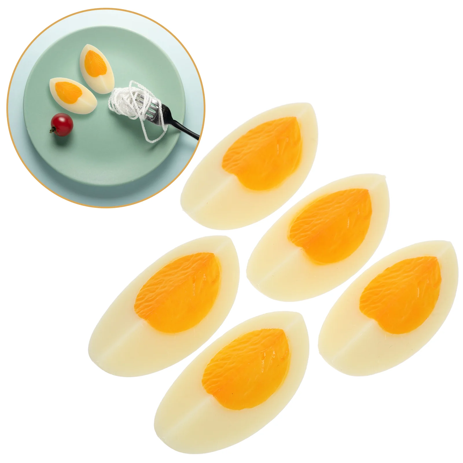 

5 Pcs Simulated Boiled Eggs Food Models Breakfast Foods Fake Slices Cartoon Kitchen Artificial