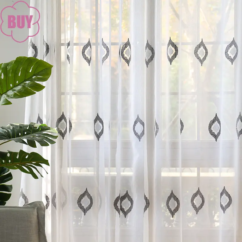 

Modern Curtains for Living Dining Room Bedroom Minimalist White Embroidery Sheer Curtain Tulle Eyelet Curtains Customization