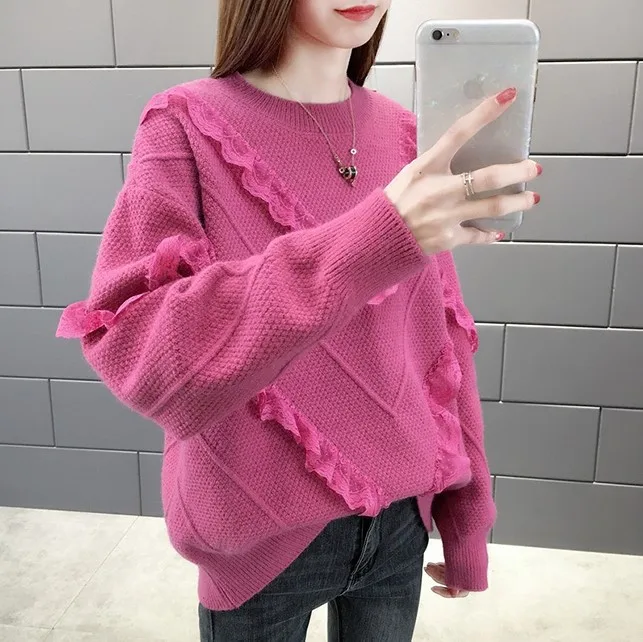 

V-neck pullover sweater women's korean style all-match knitted top one